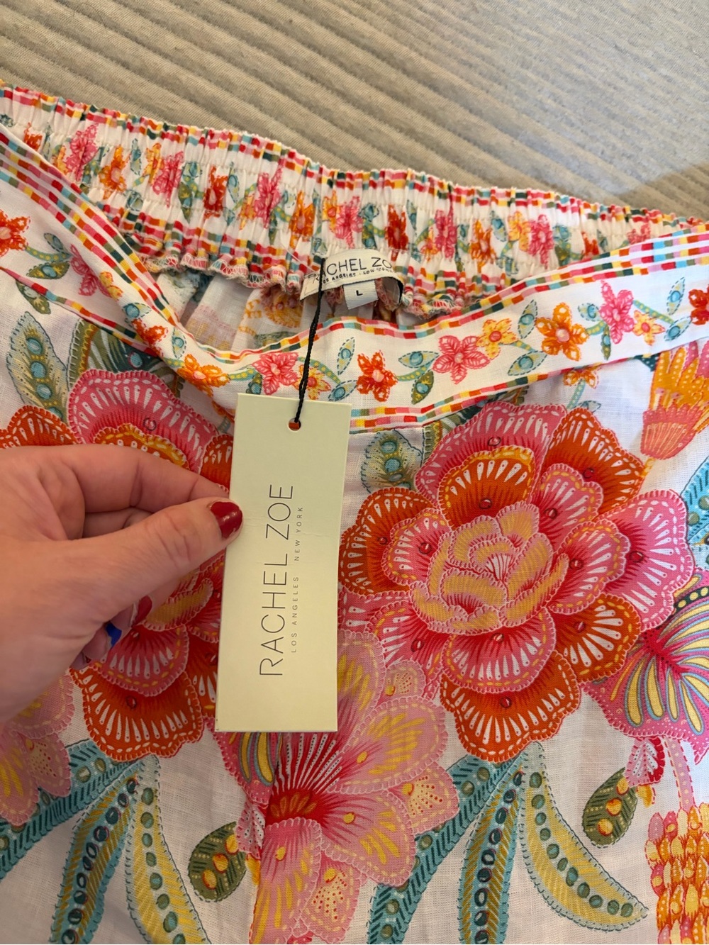 NWT Rachel Zoe 2 Pc Floral Linen Blend Top Pants Set Large Boho Cottagecore - Picture 2 of 5